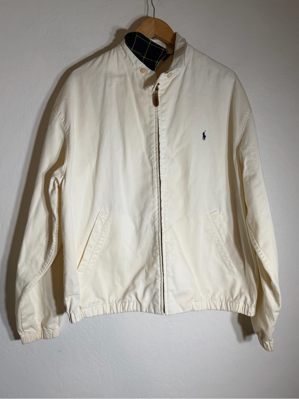 Vintage Polo Ralph Lauren Cream Harrington / Bayport Jacket w/ Plaid Lining L